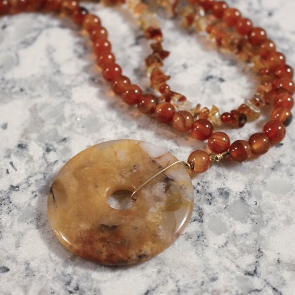 Orange Natural Stone Disc Necklace - Picture 5 of 6